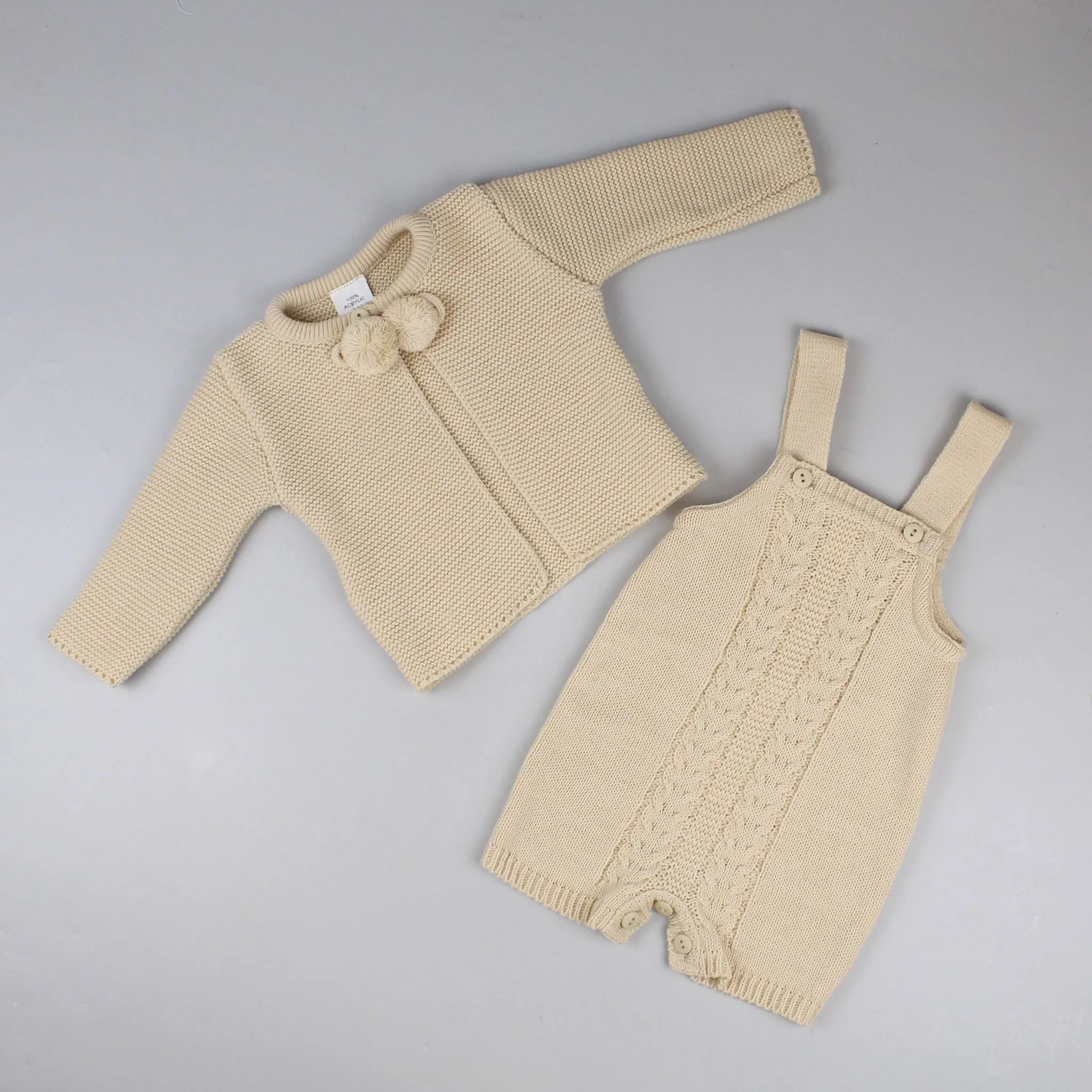 Baby Dungarees & Cardigan - Beige