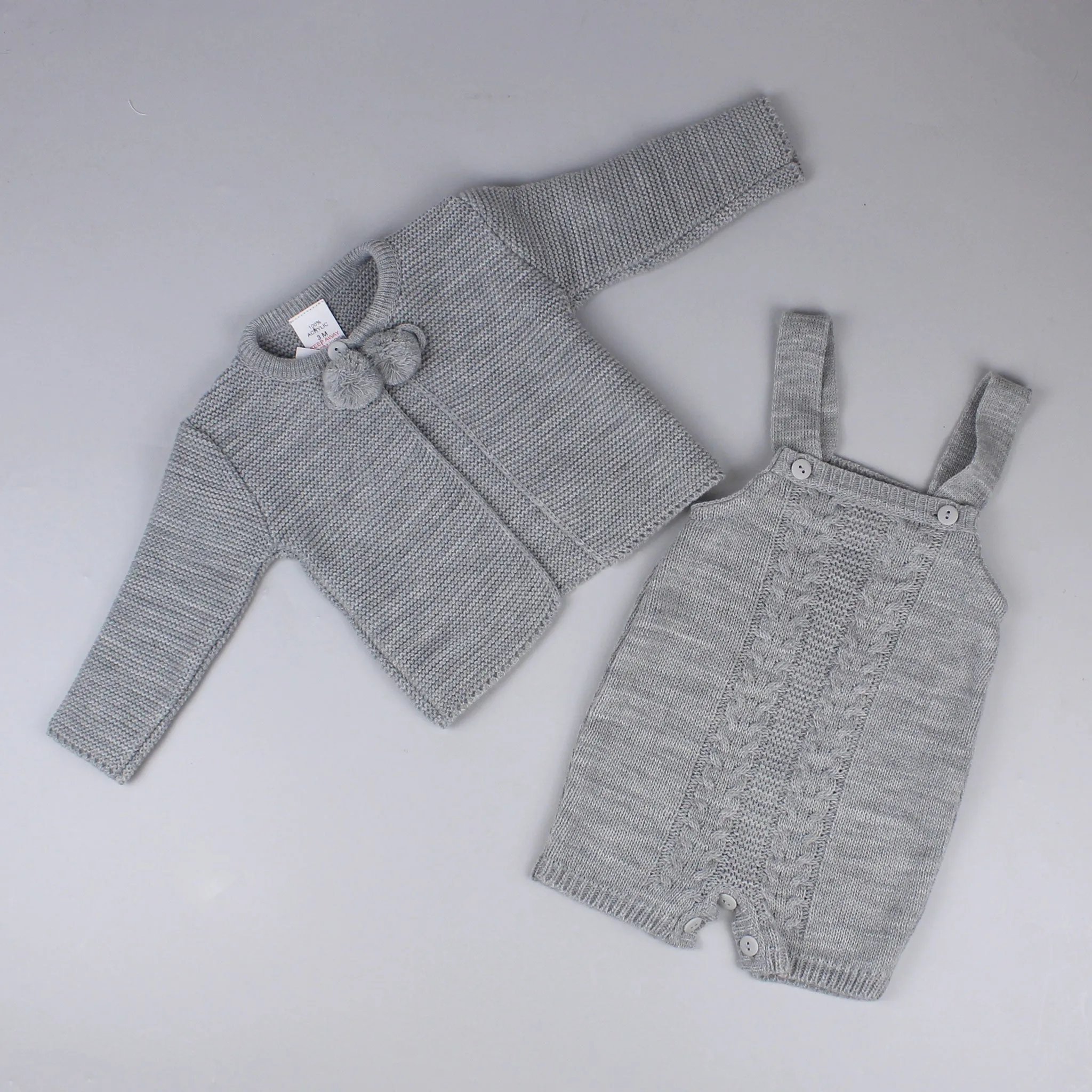 Baby Dungarees & Cardigan - Grey