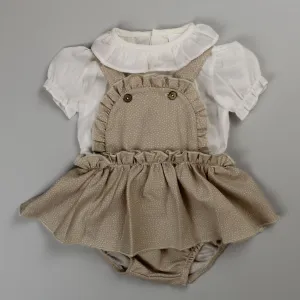 Baby Girls Beige Two Piece Spanish Dungaree Set