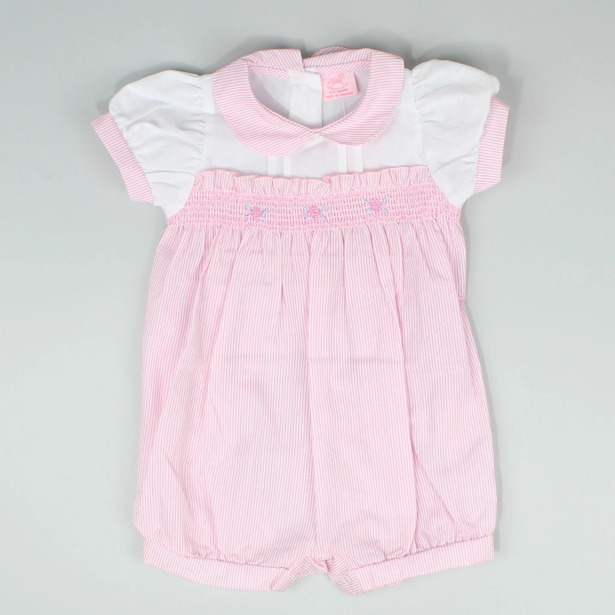 Baby Girls Romper with Embroidery Flowers and Smocking