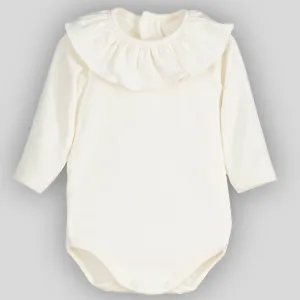 Baby Ruffle Neck Body Suit / Vest - Cream- Calamaro 19085