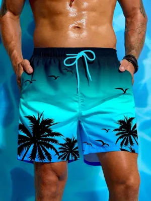 Bajan | Men's Palm Print Drawstring Board Shorts - Lightweight Swimwear & Street Style
