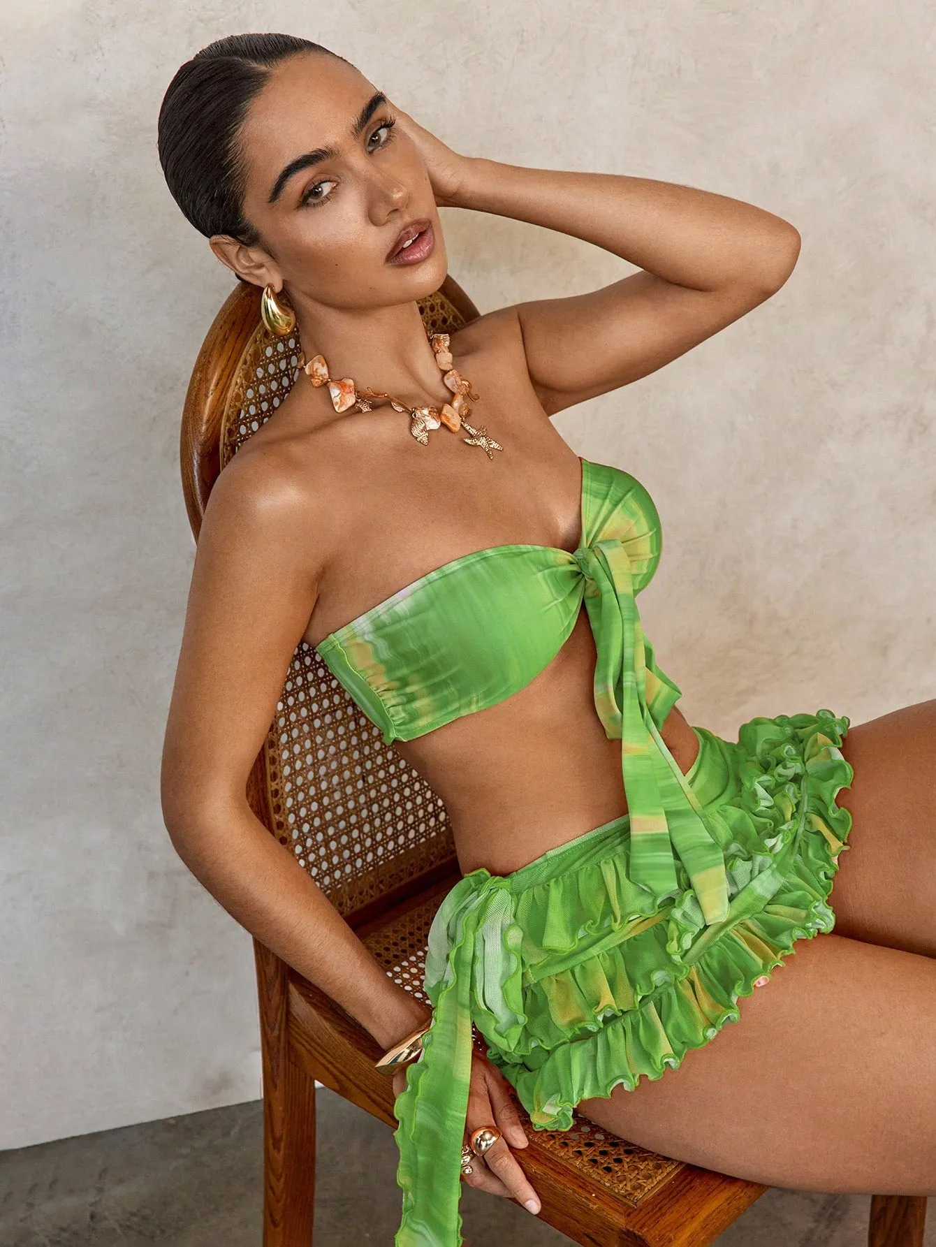 Bandeau bikini top| Women Sexy Tie-Dye Tie Dye Print Bandeau Bikini