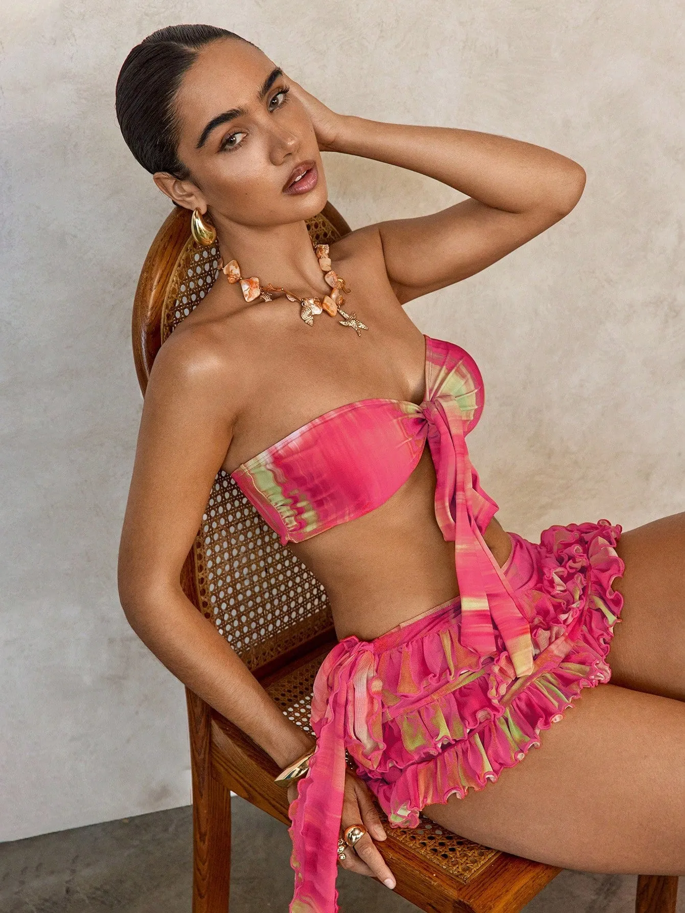 Bandeau bikini top| Women Sexy Tie-Dye Tie Dye Print Bandeau Bikini