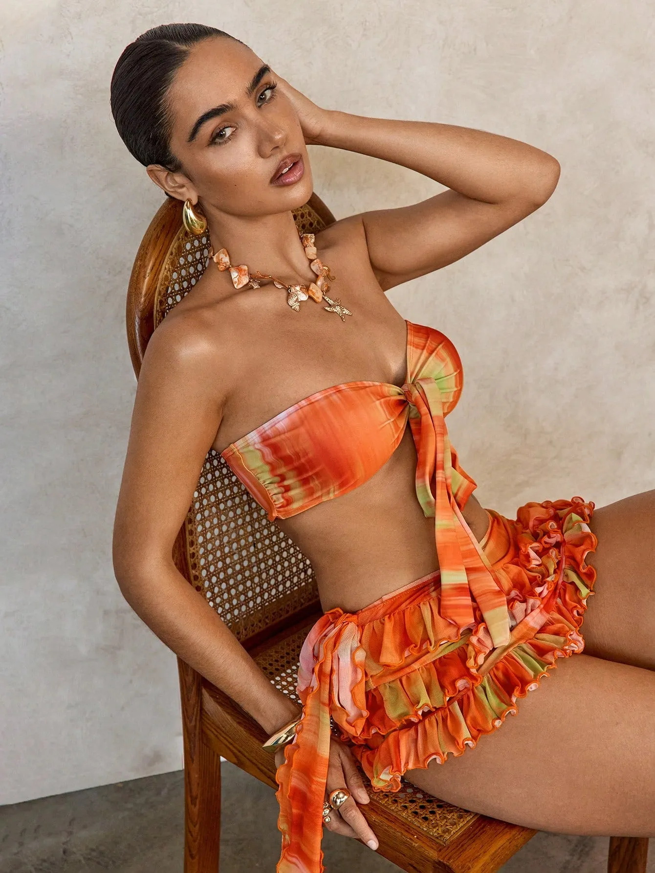 Bandeau bikini top| Women Sexy Tie-Dye Tie Dye Print Bandeau Bikini