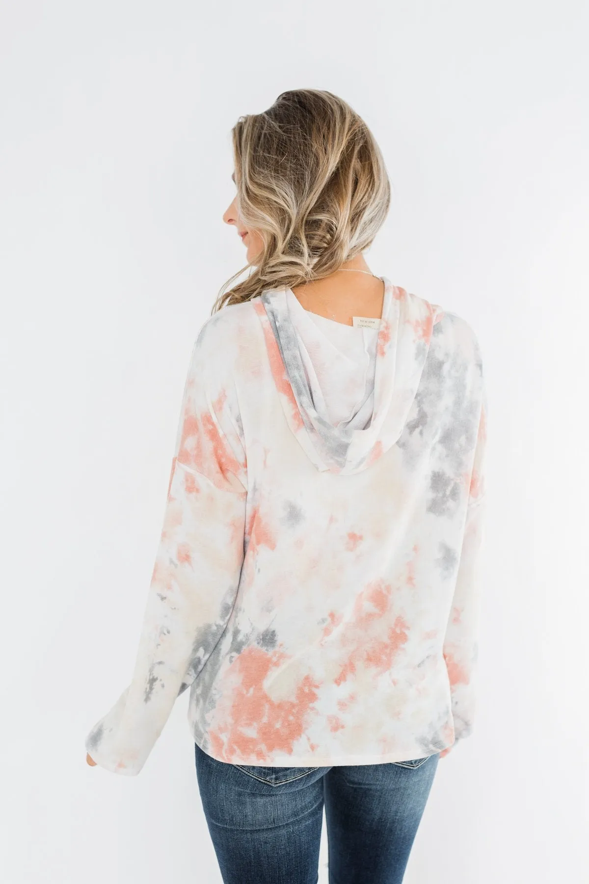 Been There Before Tie Dye Hoodie- Peach, Grey & Yellow