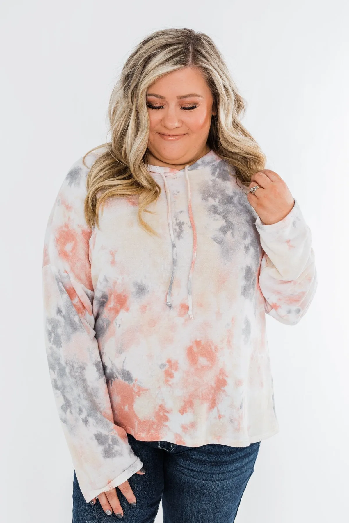 Been There Before Tie Dye Hoodie- Peach, Grey & Yellow