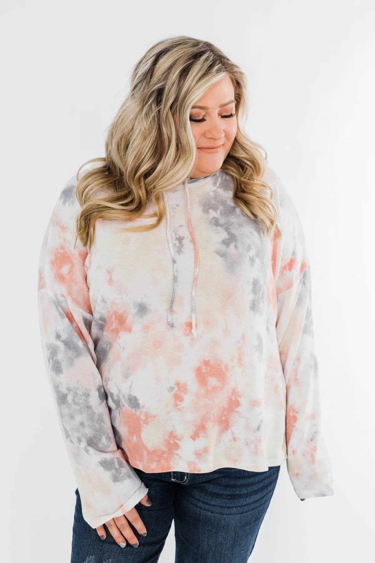Been There Before Tie Dye Hoodie- Peach, Grey & Yellow