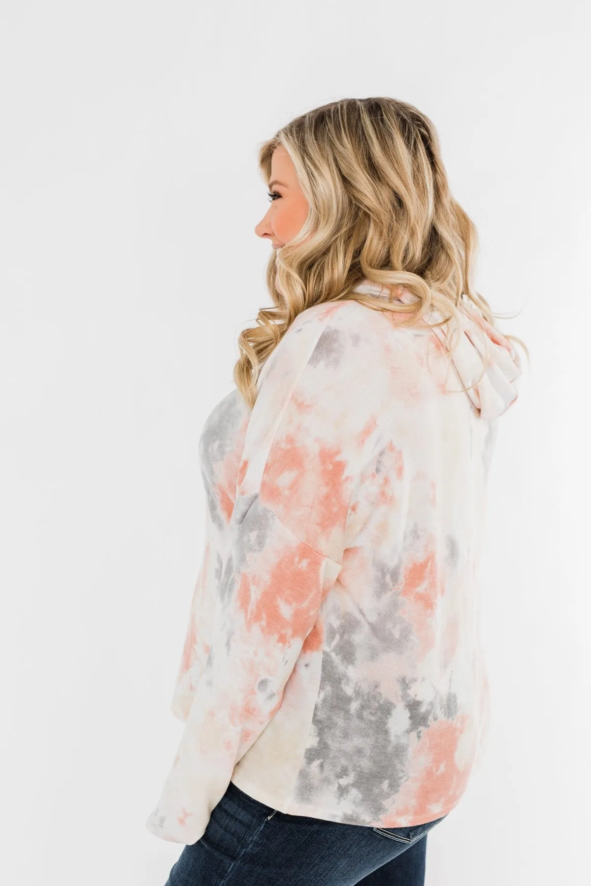 Been There Before Tie Dye Hoodie- Peach, Grey & Yellow