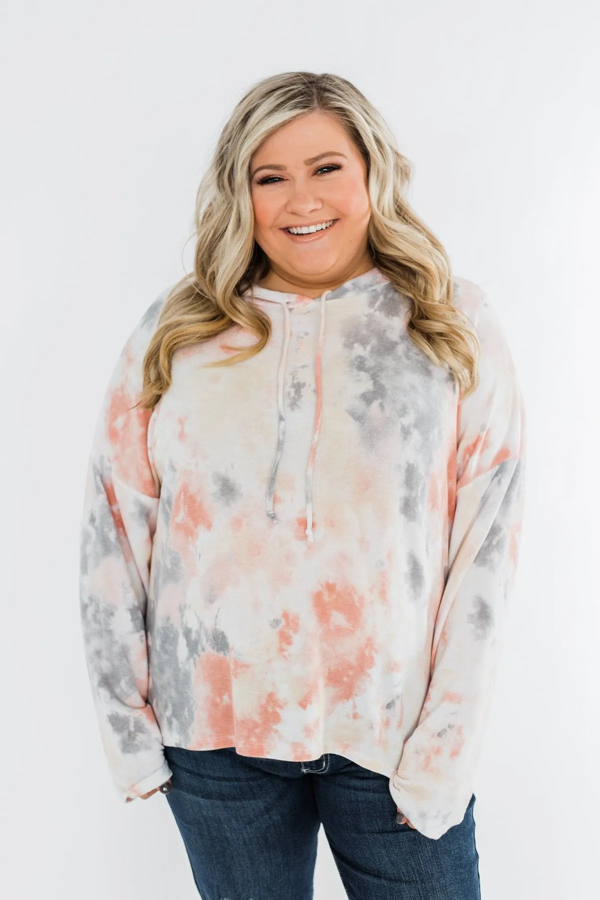 Been There Before Tie Dye Hoodie- Peach, Grey & Yellow