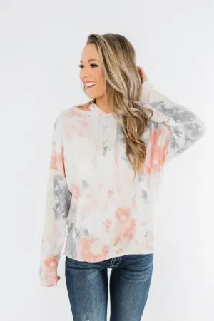 Been There Before Tie Dye Hoodie- Peach, Grey & Yellow