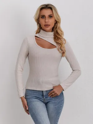 Beige Front Cut Out Rib Top