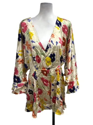 Beige Satin Floral Romper