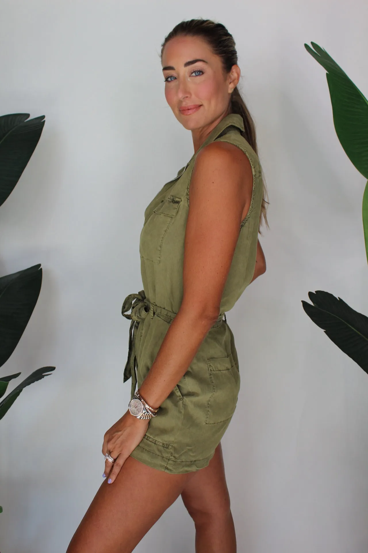 Bella Dahl Zip Front Romper French Olive