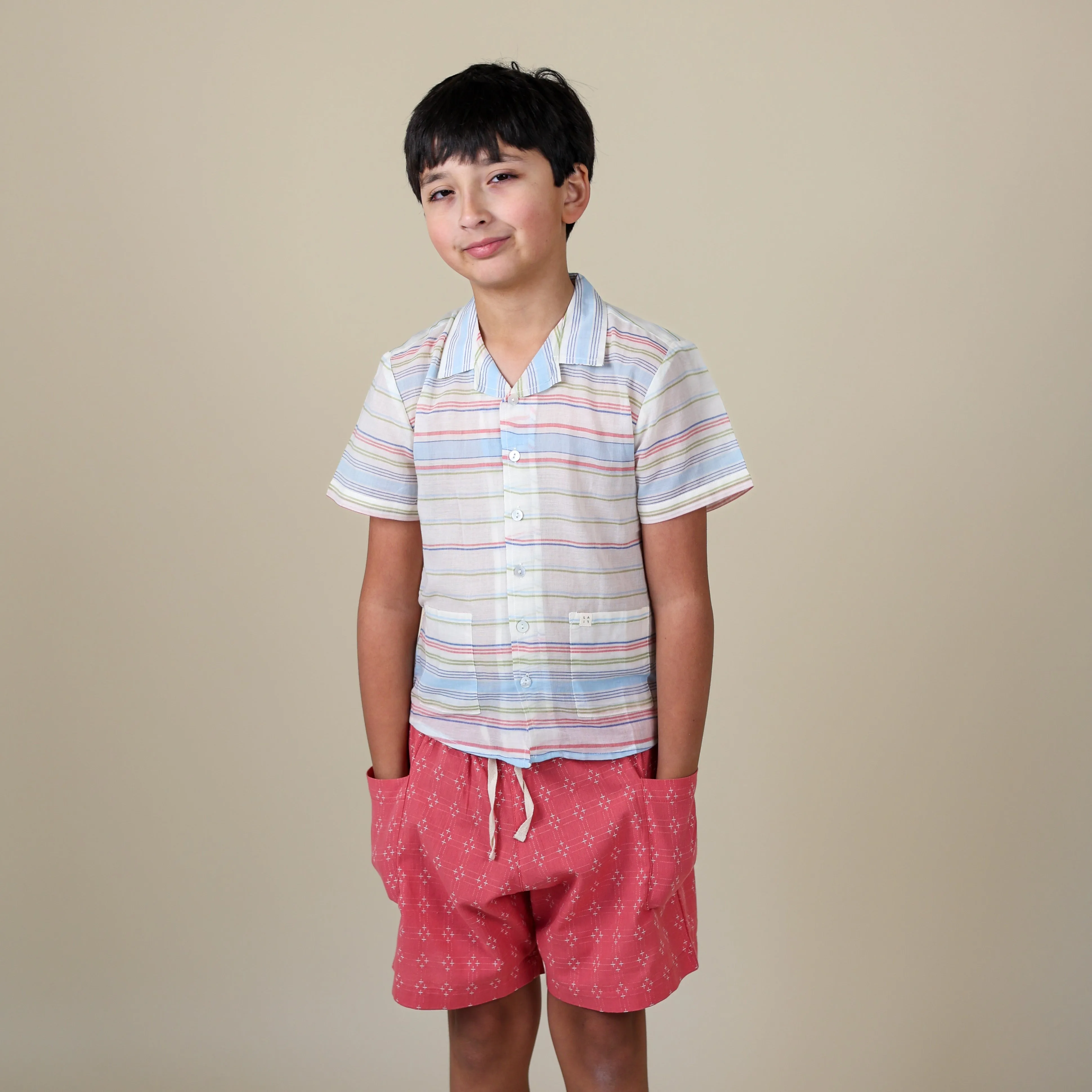 BIRCH SHORTS, CORAL CROSSSTITCH