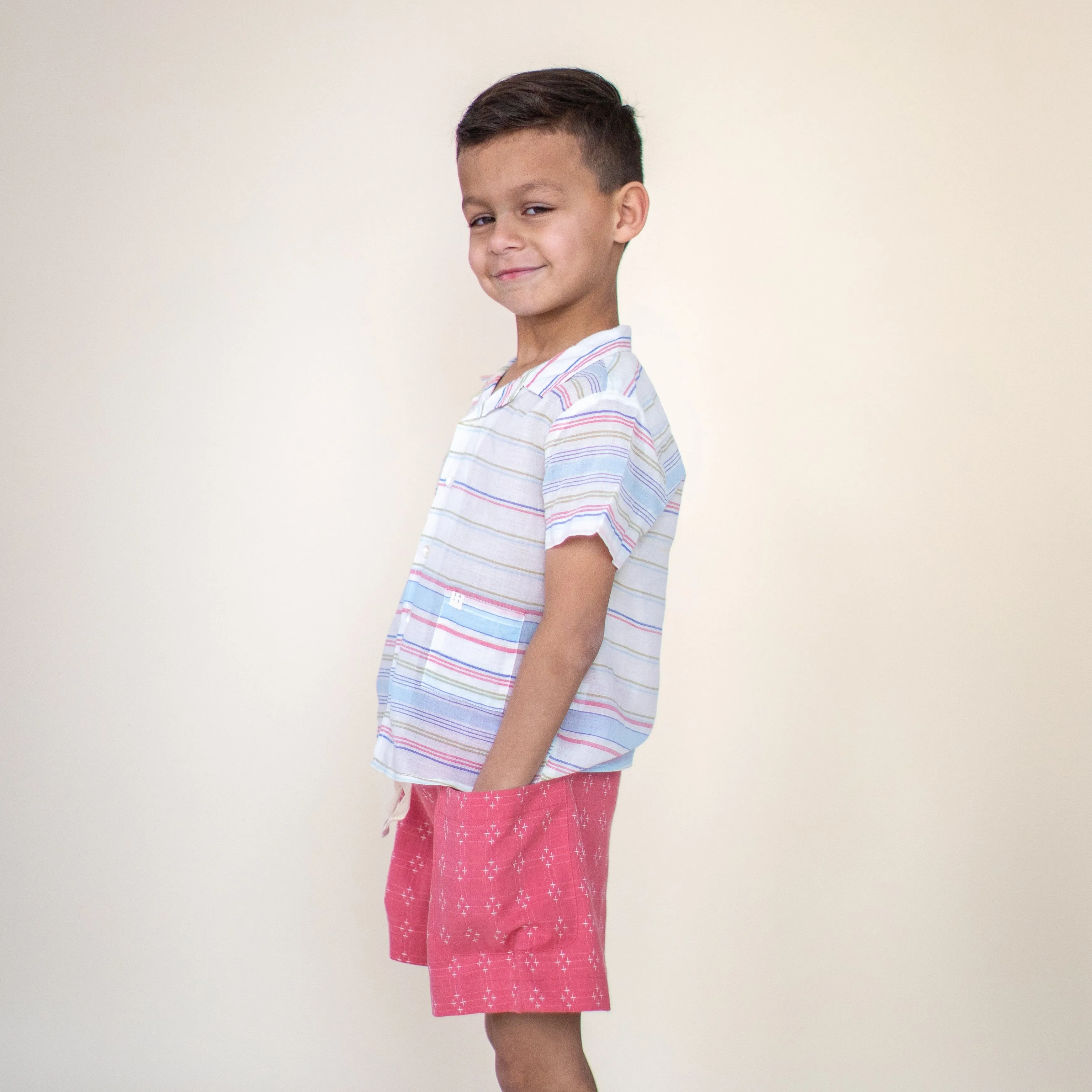 BIRCH SHORTS, CORAL CROSSSTITCH