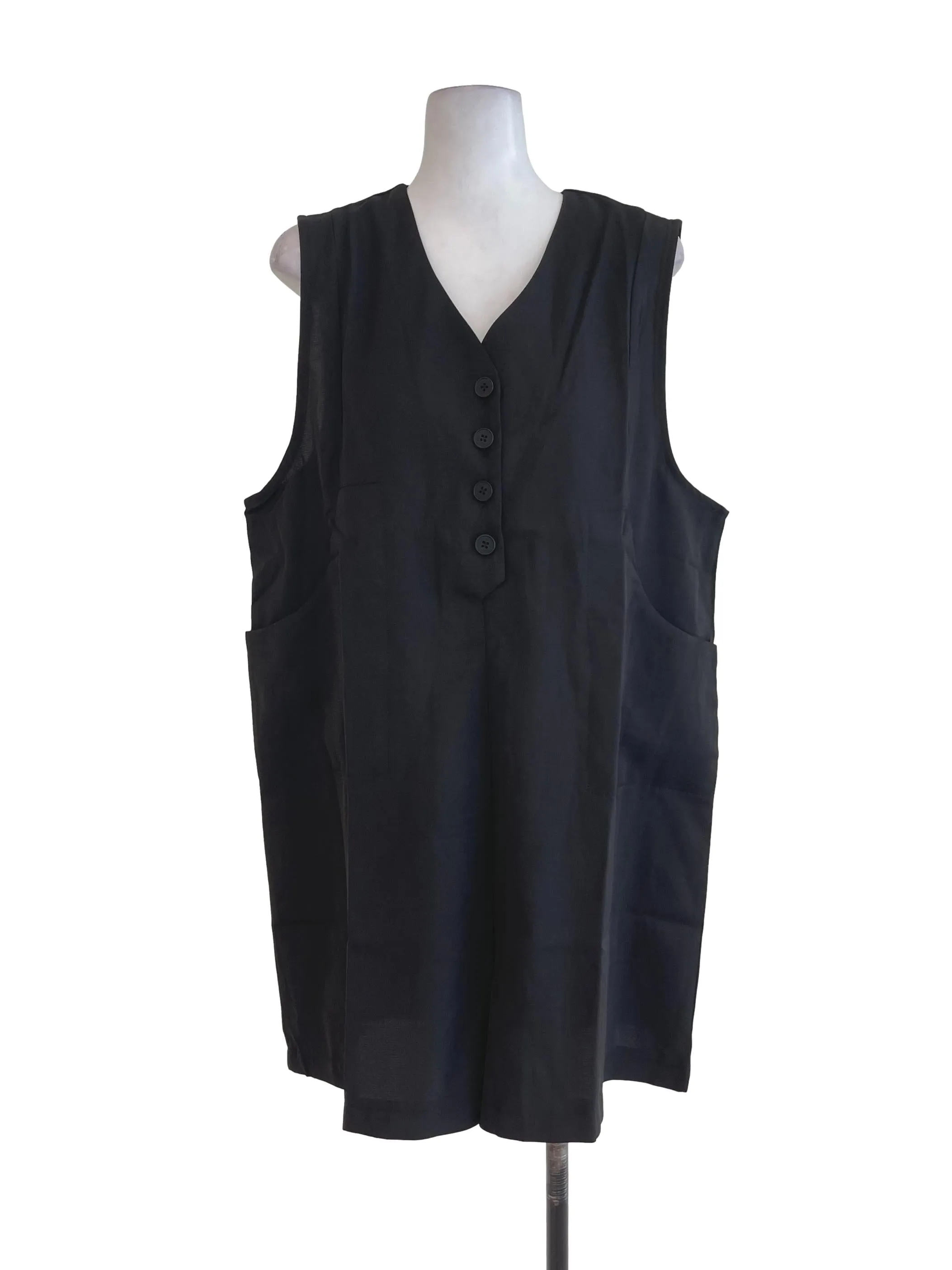 Black Plain Pinafore Romper