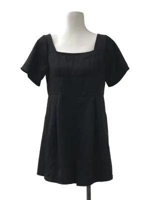 Black Pleated Square Neck Romper