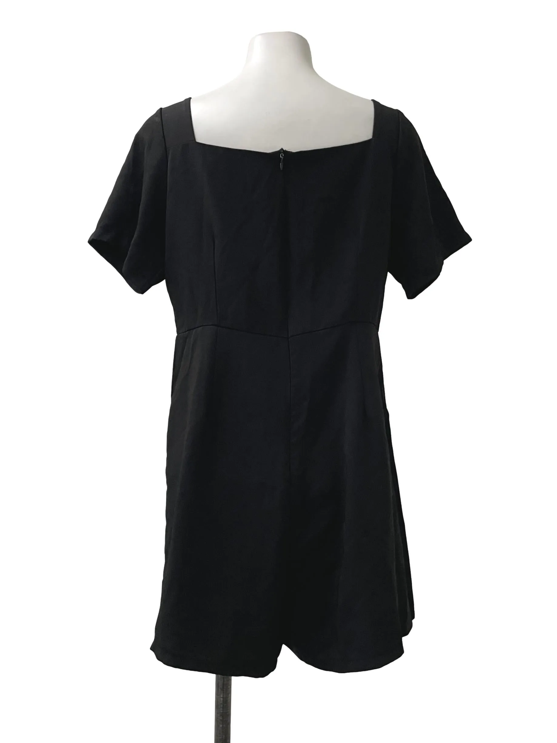 Black Pleated Square Neck Romper