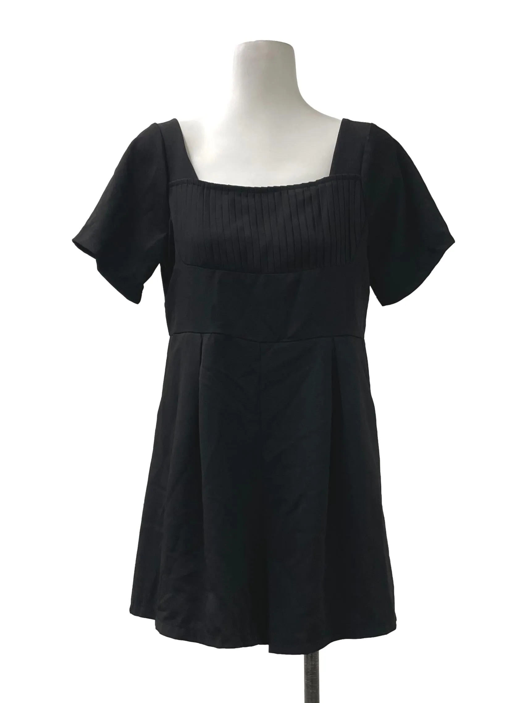 Black Pleated Square Neck Romper