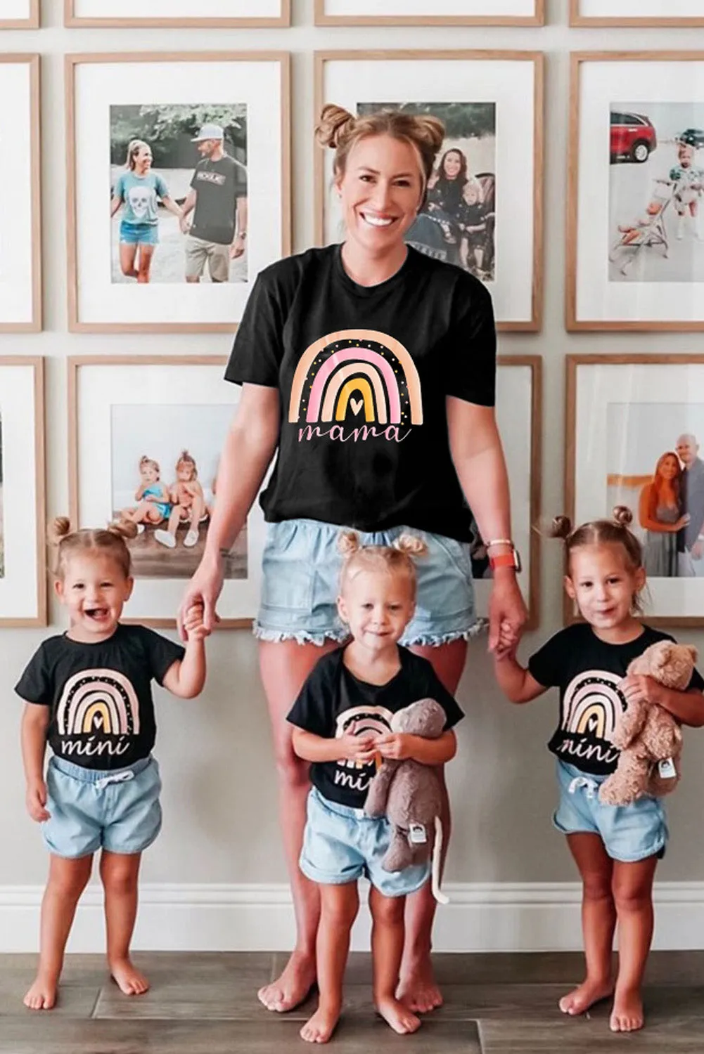 Black Rainbow mama Print Parent-child T-shirt