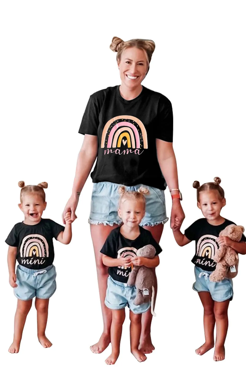 Black Rainbow mama Print Parent-child T-shirt