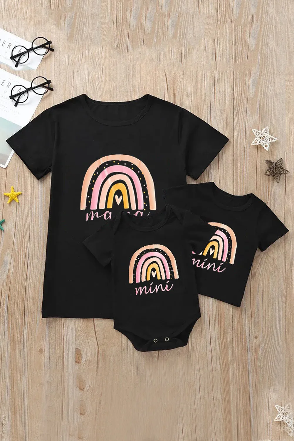 Black Rainbow mama Print Parent-child T-shirt