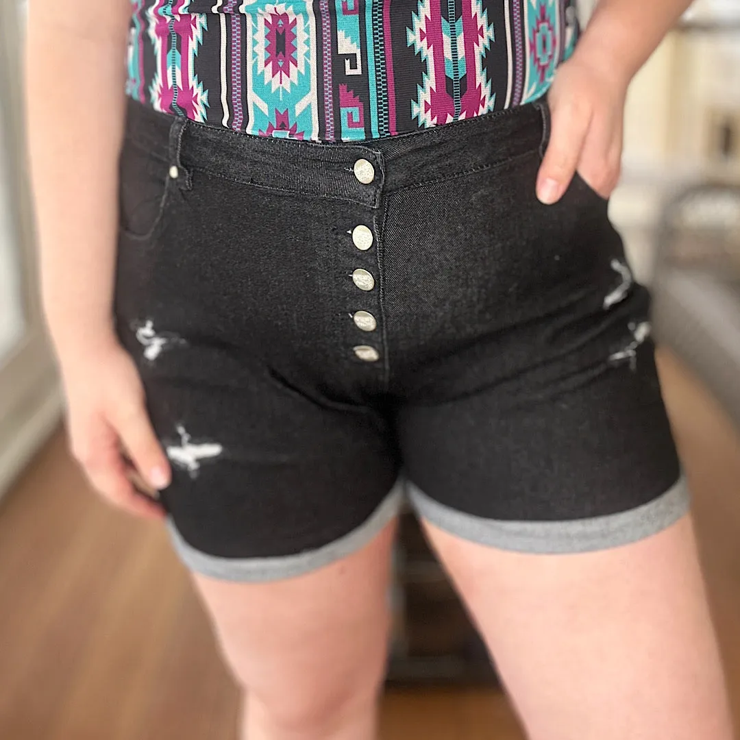 Black Rebel Button Fly Shorts