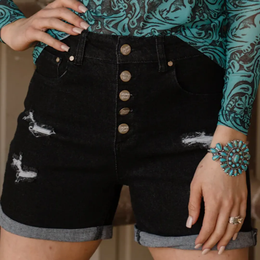 Black Rebel Button Fly Shorts