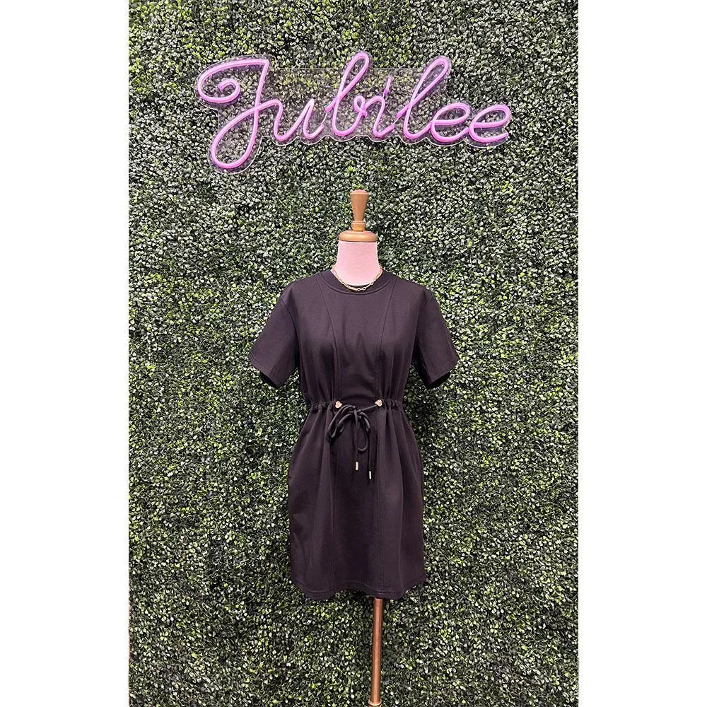 Black Round Neck Short Sleeve Mini Dress