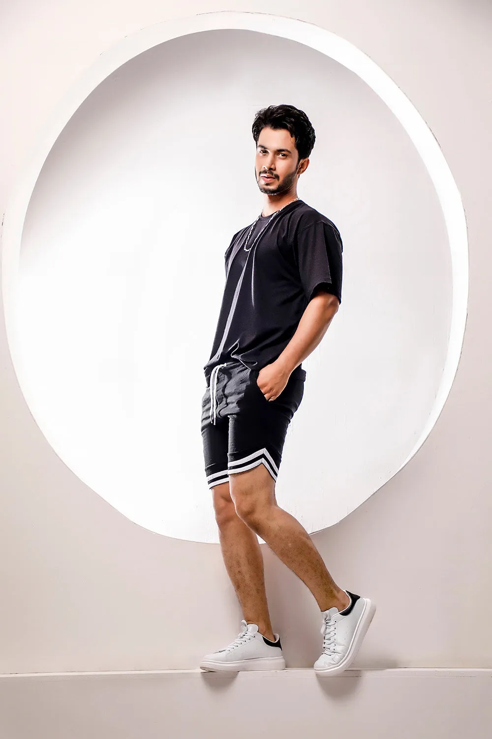 Black Sweat Shorts With Tape