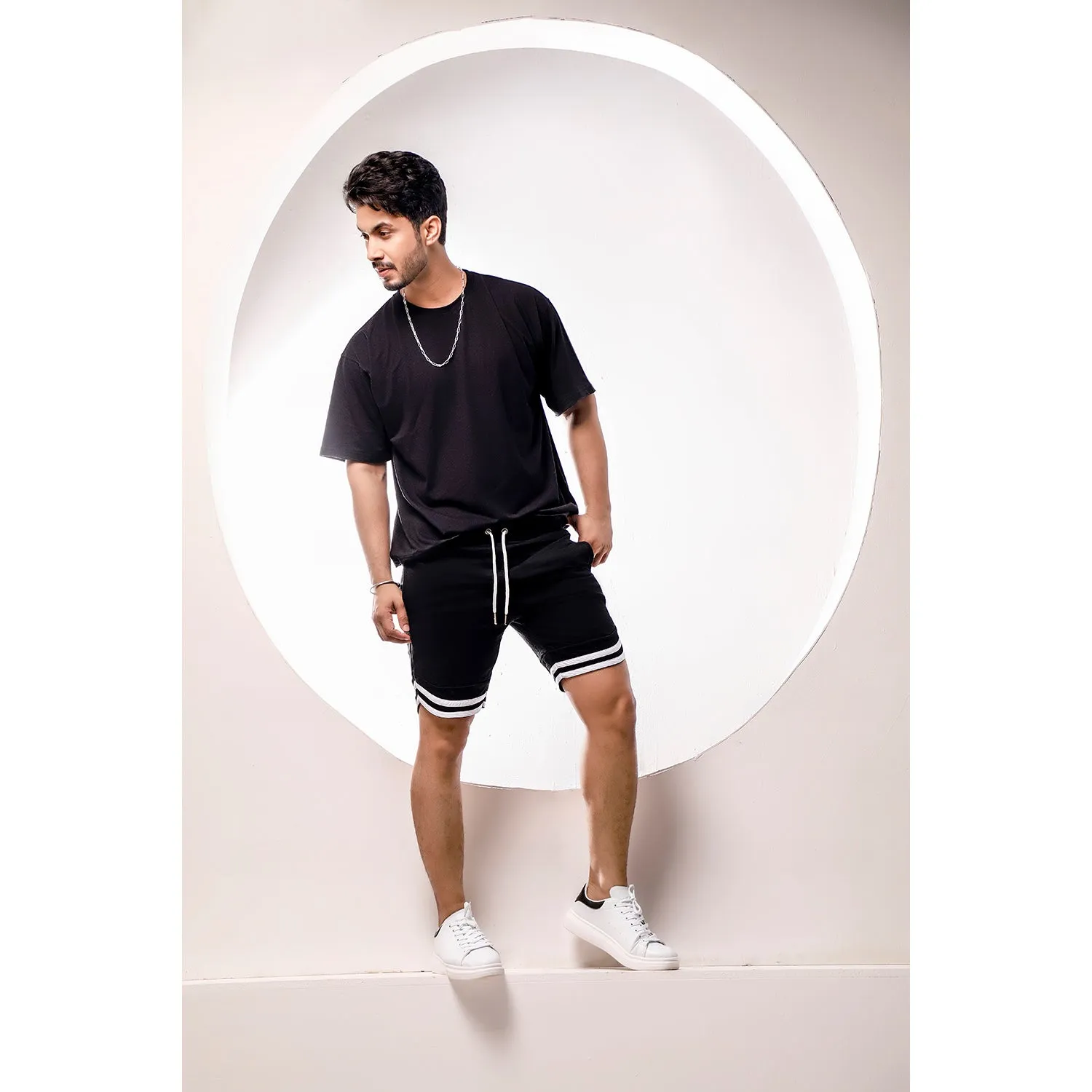 Black Sweat Shorts With Tape