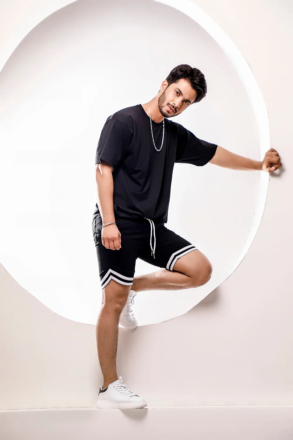 Black Sweat Shorts With Tape