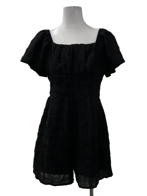 Black Textured Square Neck Romper