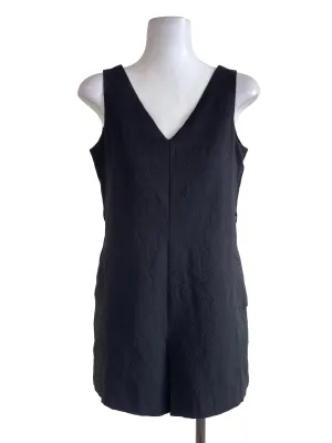 Black Textured V Neck Romper