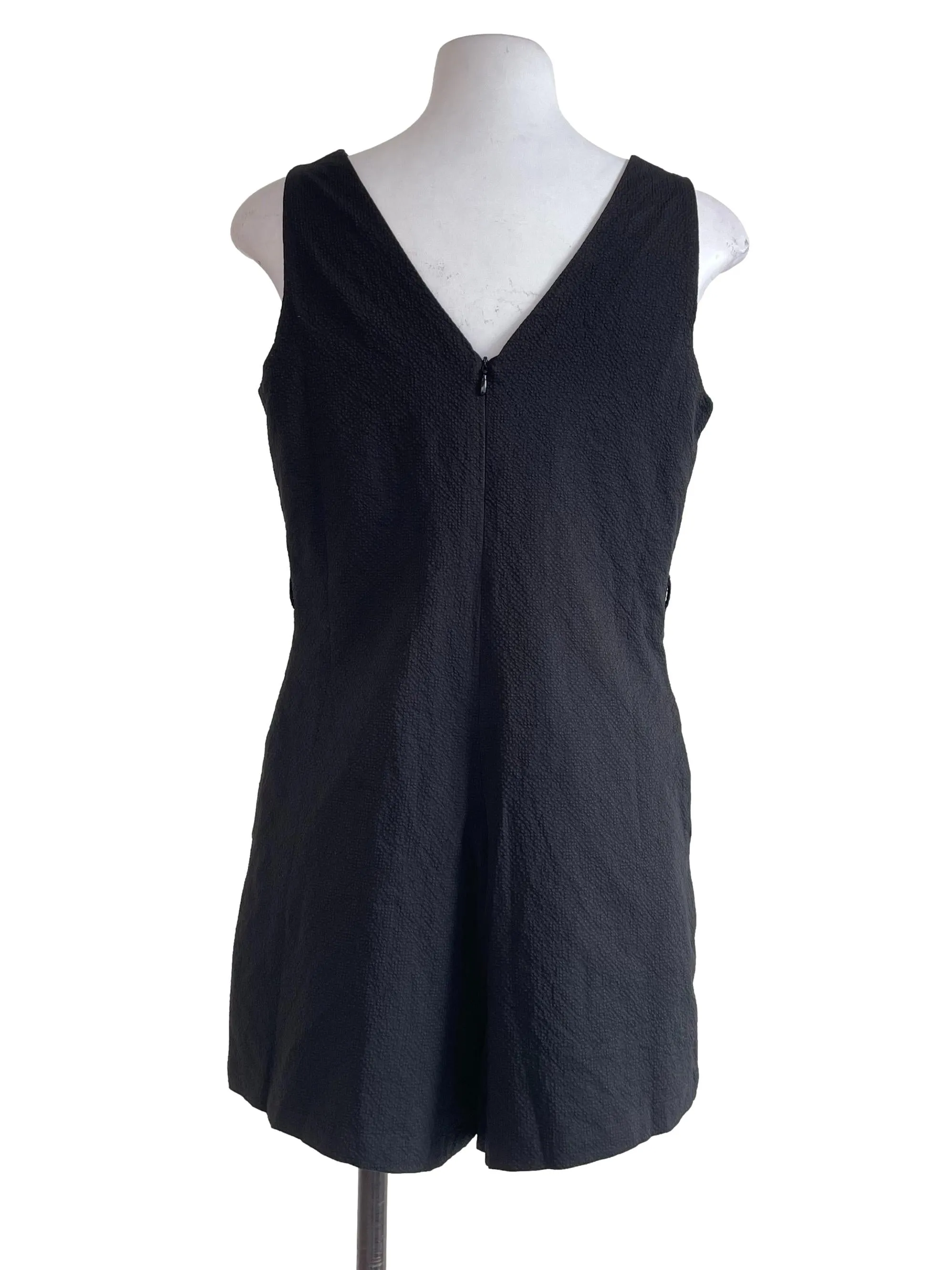 Black Textured V Neck Romper