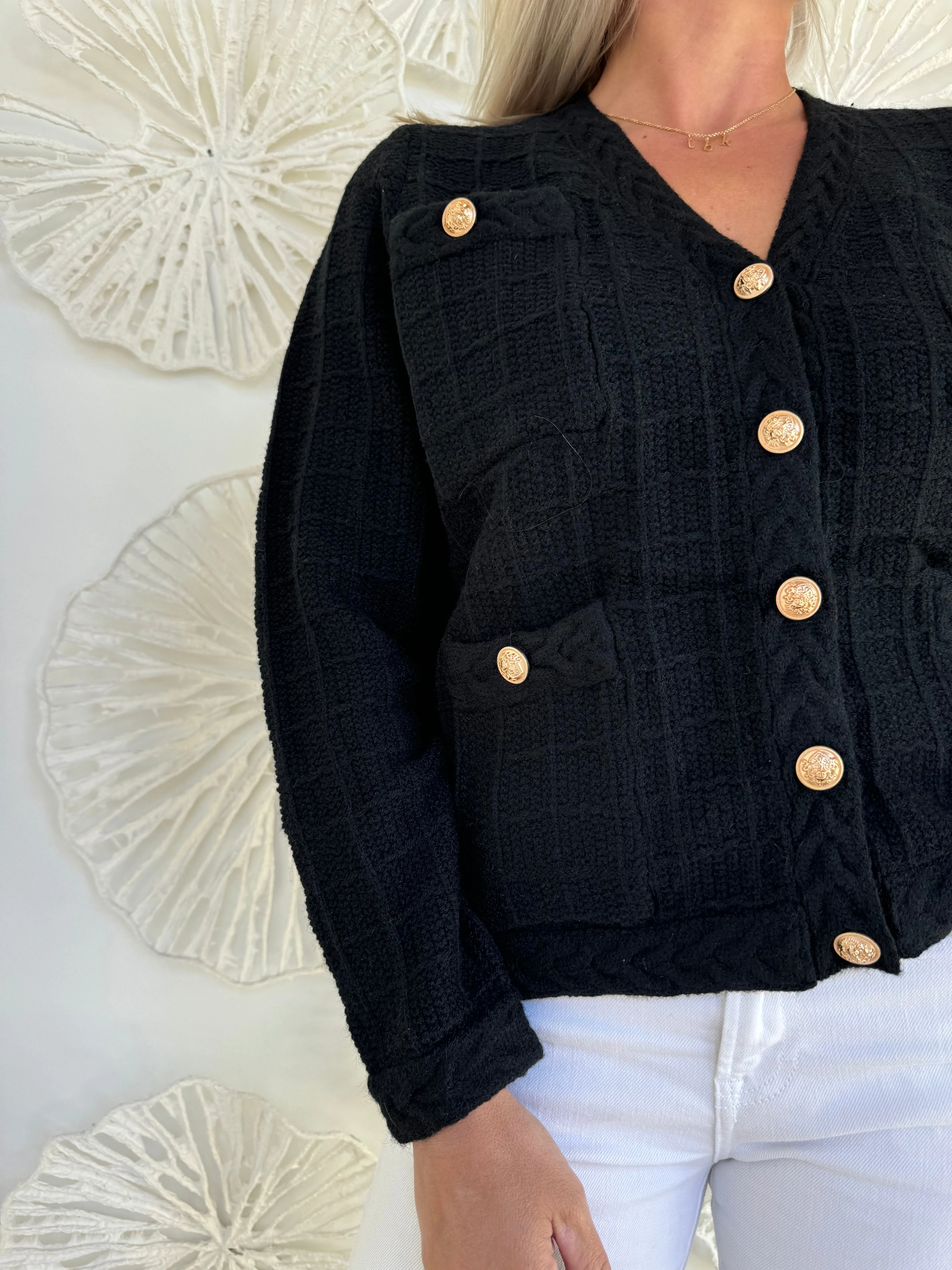 Black Vintage Button Sweater