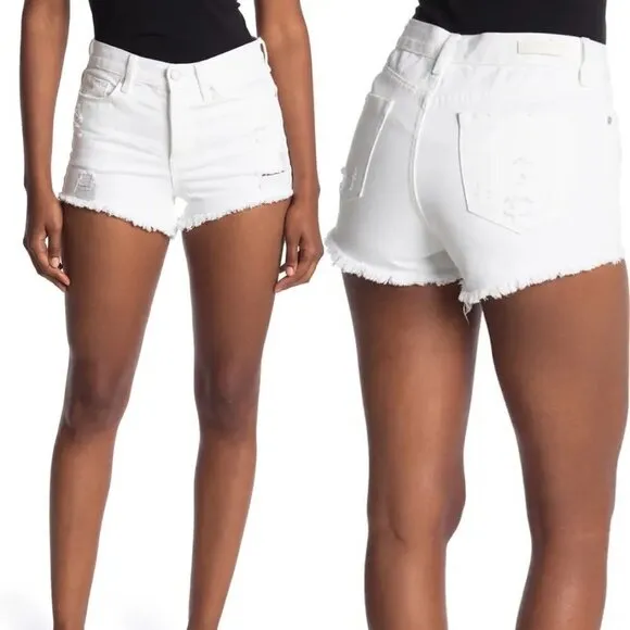 Blank NYC Women's NWOT White Button Fly Hi Rise Rigid Distressed Jean Shorts 20W