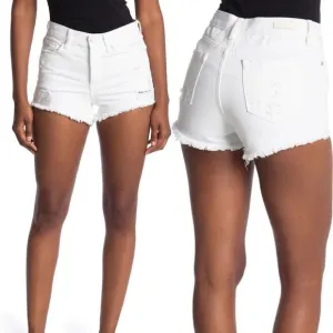 Blank NYC Women's NWOT White Button Fly Hi Rise Rigid Distressed Jean Shorts 20W