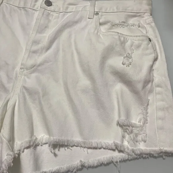 Blank NYC Women's NWOT White Button Fly Hi Rise Rigid Distressed Jean Shorts 20W