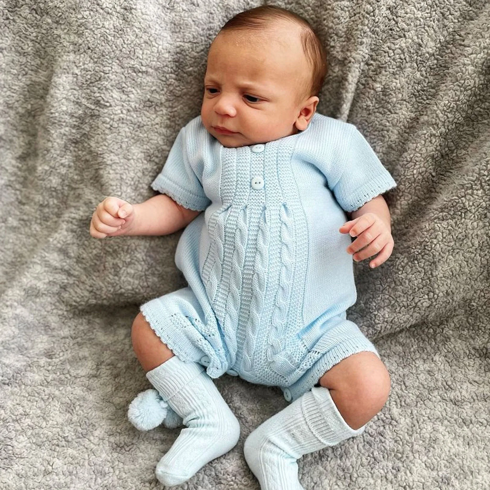 Blue Knitted Romper - Baby Blue