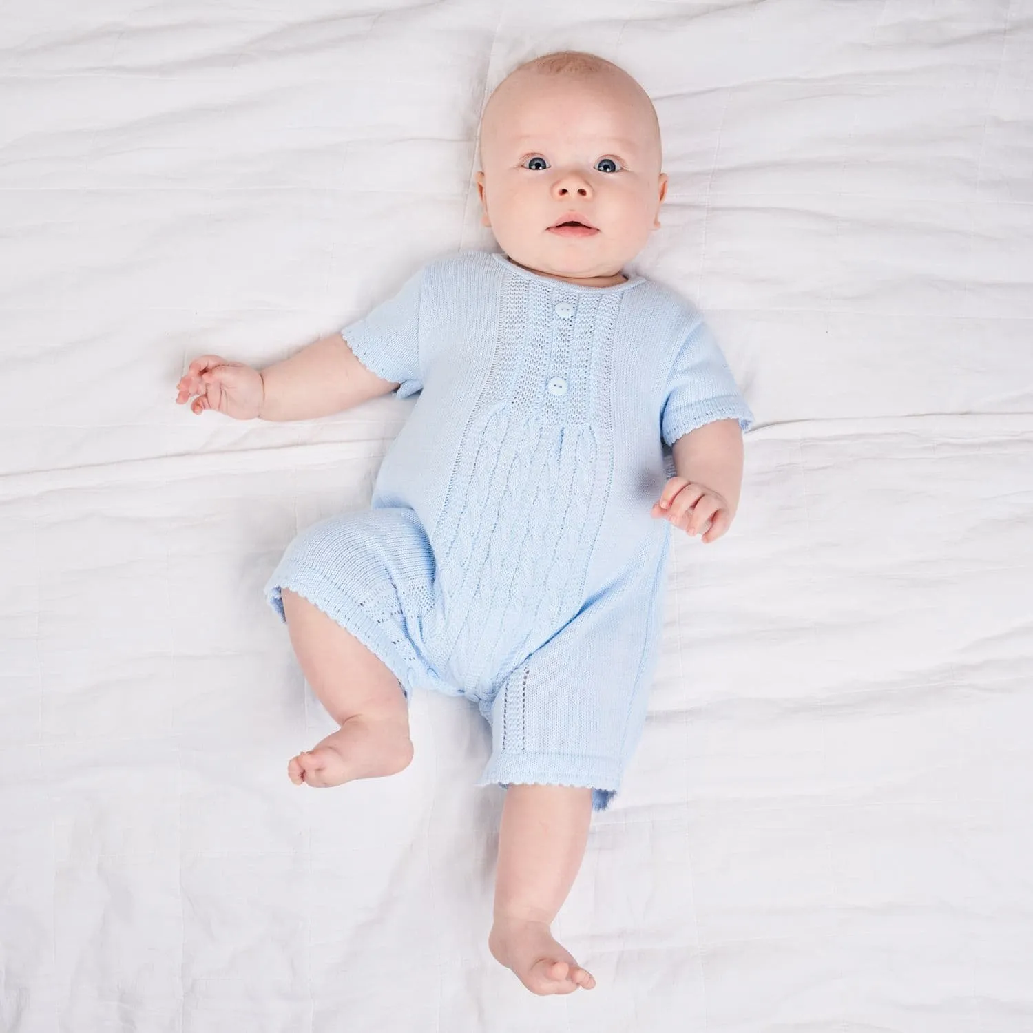 Blue Knitted Romper - Baby Blue