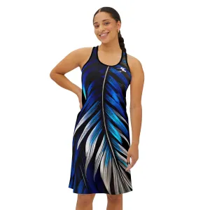 Blue White Feathers Spear Racerback Dress