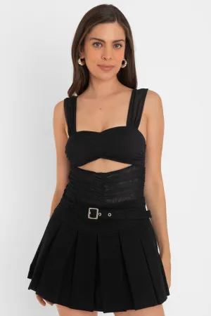 Body de mesh plisado escote corazón con cut out