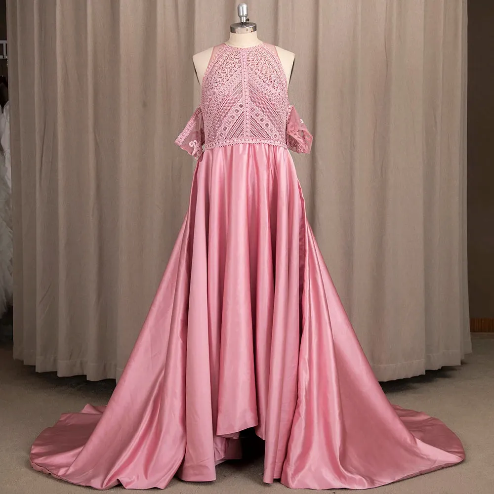 Bohemian Cutout Lace Halter Wedding Dress A Line Racerback Pearls Closure Customized Beach Luxe Satin Elopement Bridal Gowns