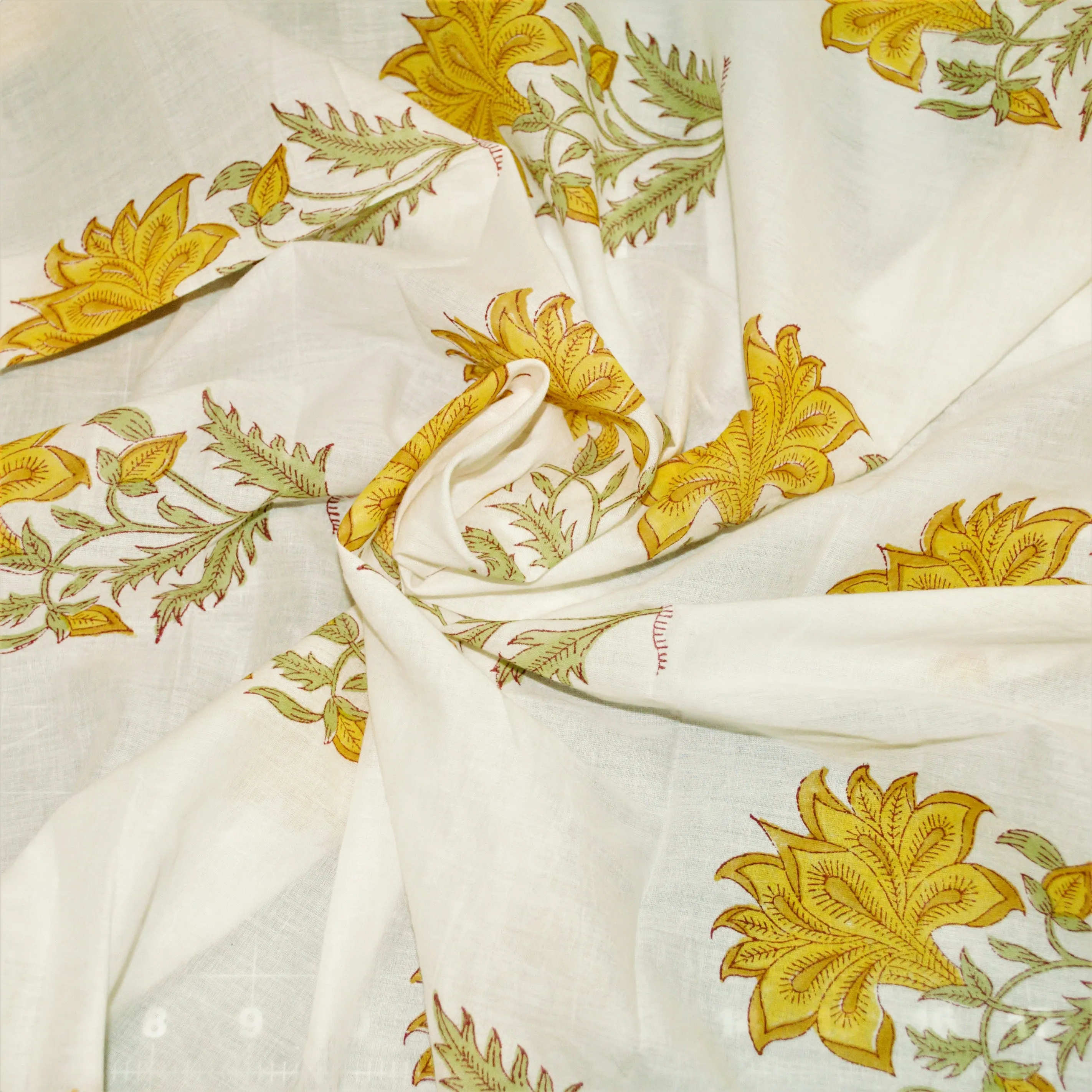 Botanical Orchid Yellow Hand Block Print