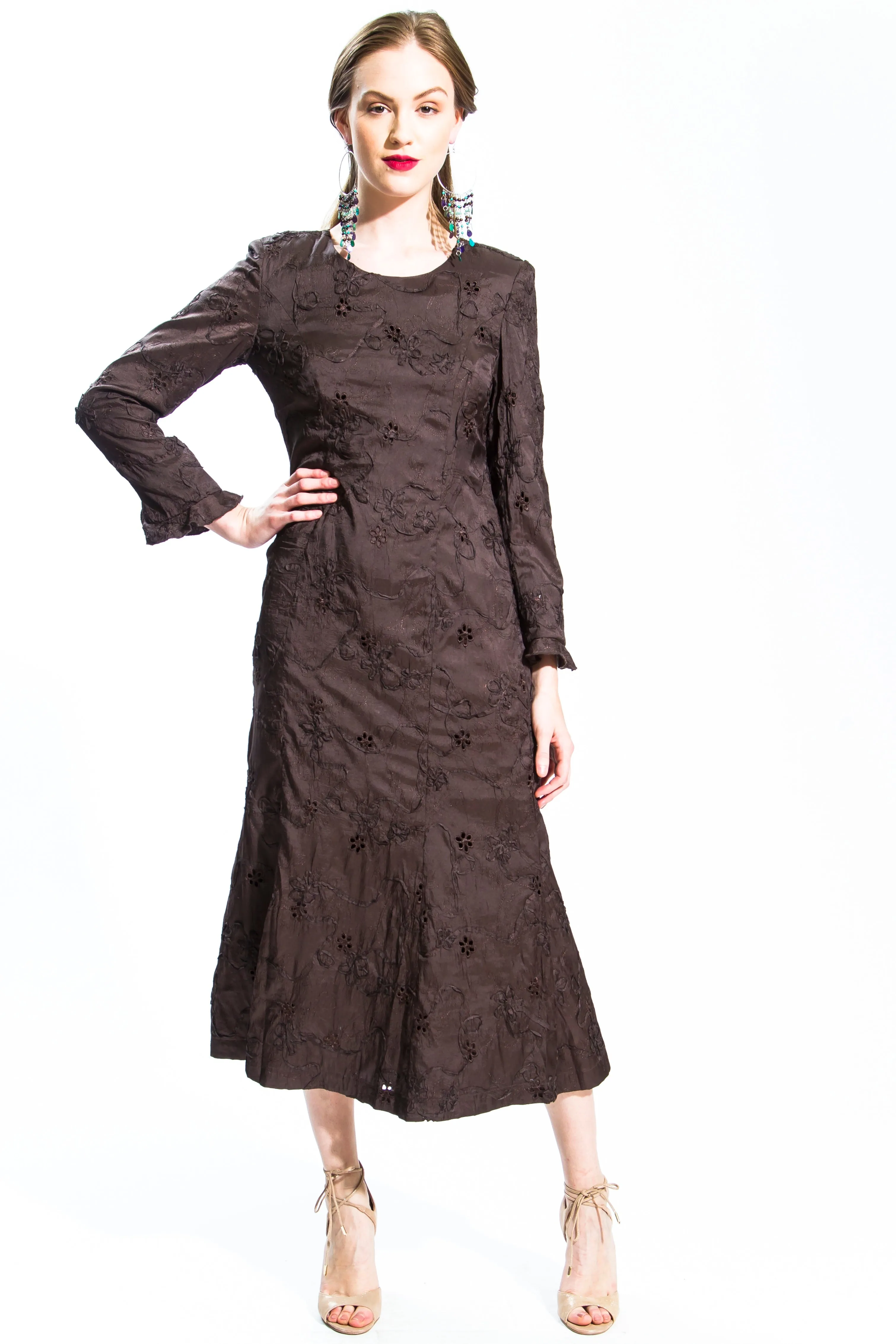 Brown Abstract Flora Dress Style # 11520B