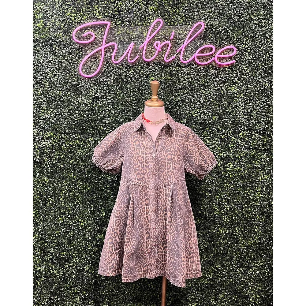 Brown Cheetah Collared Mini Dress