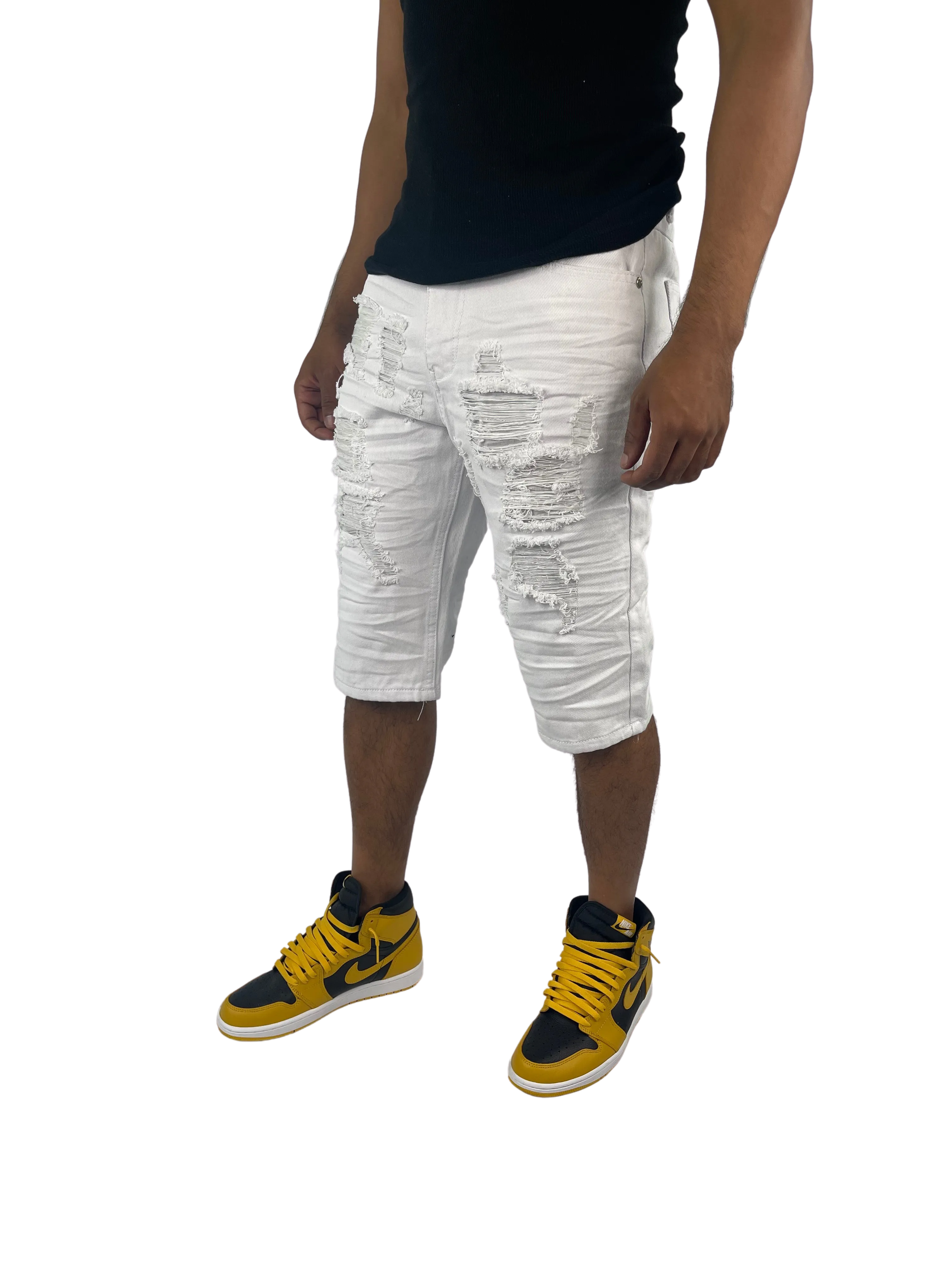 BTS17154: Distressed Solid Colored Twill Shorts