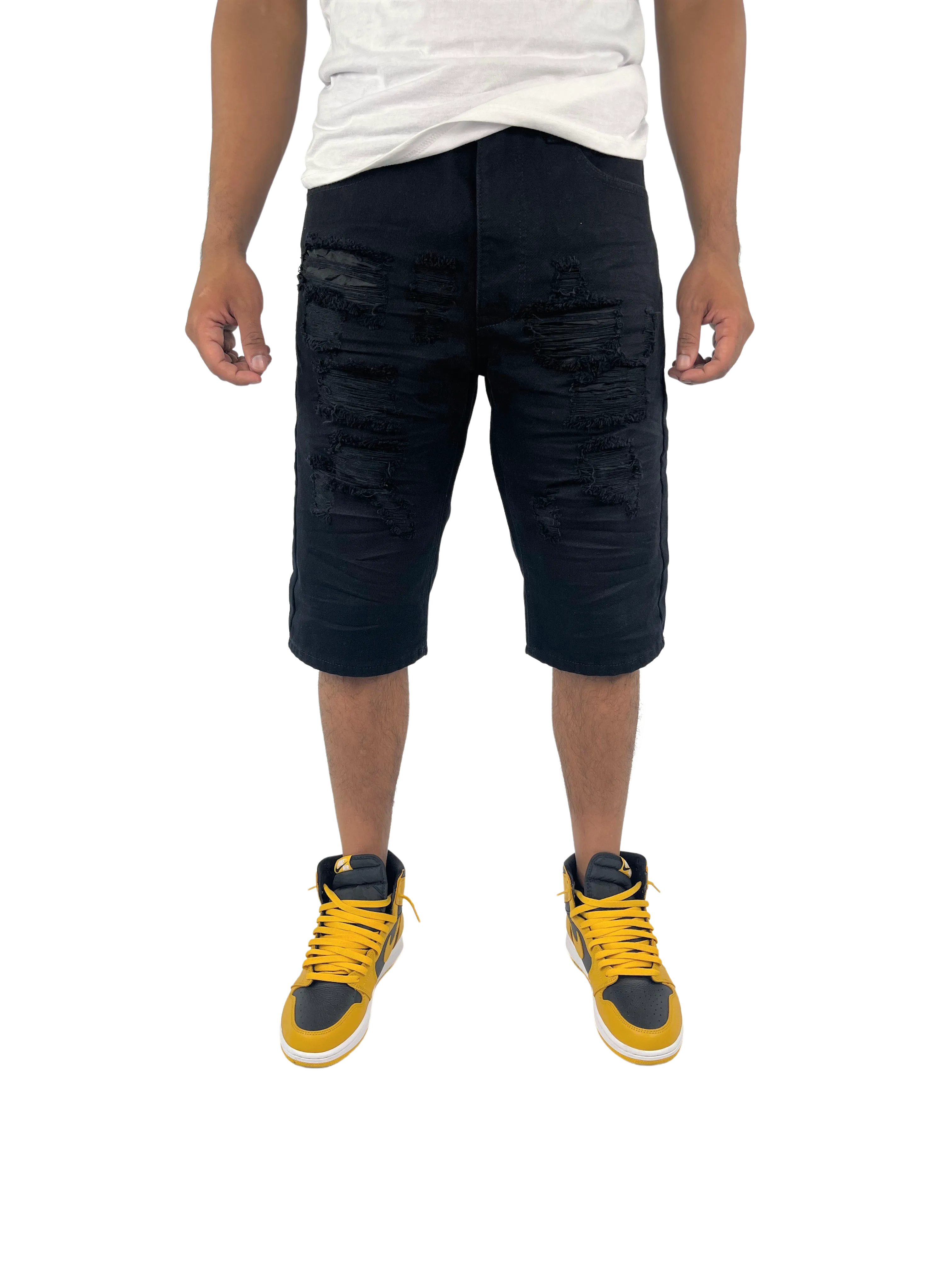BTS17154: Distressed Solid Colored Twill Shorts
